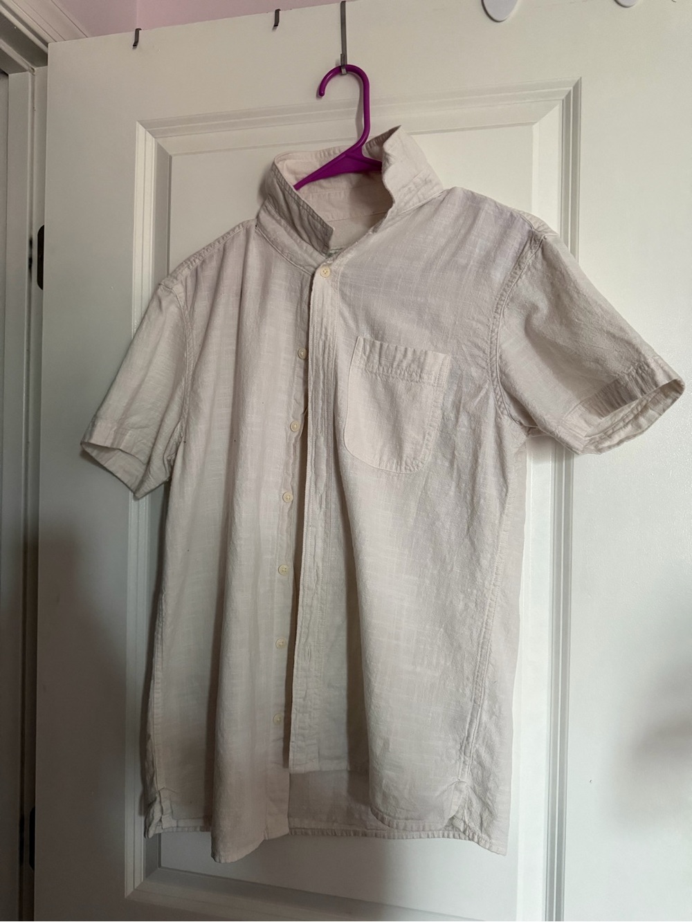 American Eagle Outfitters Cream Short-Sleeve Button-Down Shirt